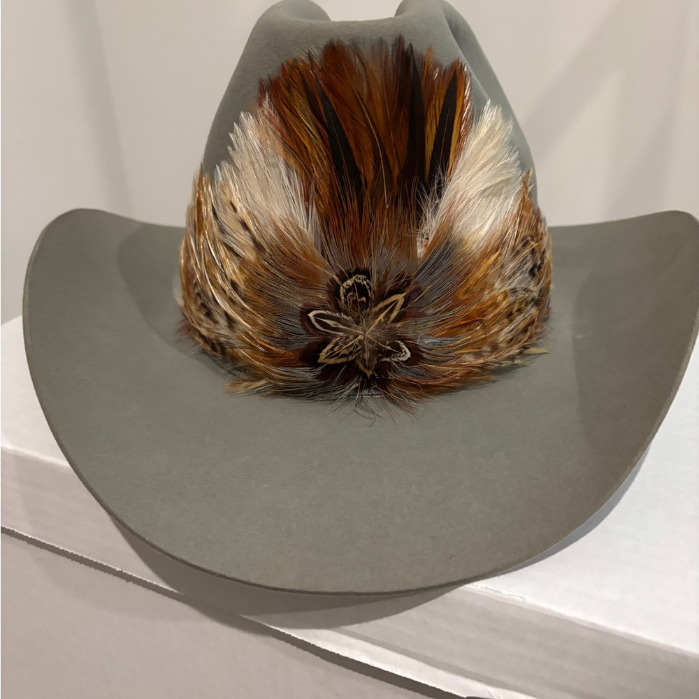 Resistol XXX Beaver Gray Cowboy Hat with Feather Accent